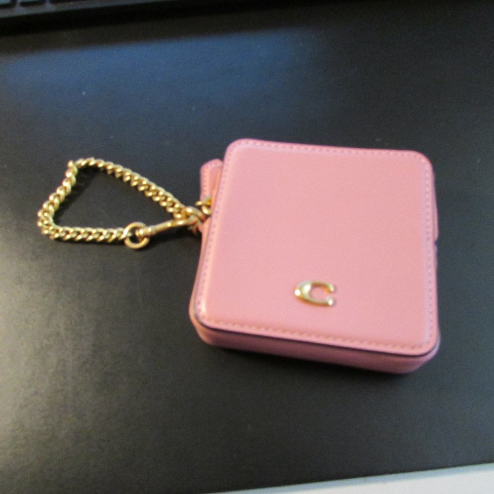 Coach Small Chain Leather Wristlet Brass/Pink 4 x 4 NWT